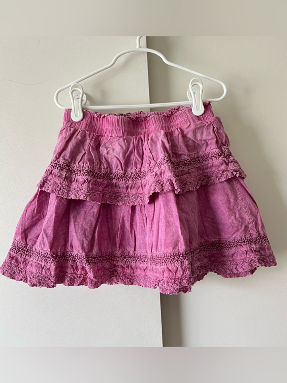 Katie J NYC Tween Girls Ashley Stonewash Skirt Tiered Mini Pink Large